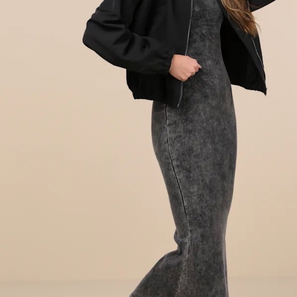 Lulus Elevated Coolness Washed Black Long Sleeve Bodycon Midi Dress - Size M - Picture 3 of 5